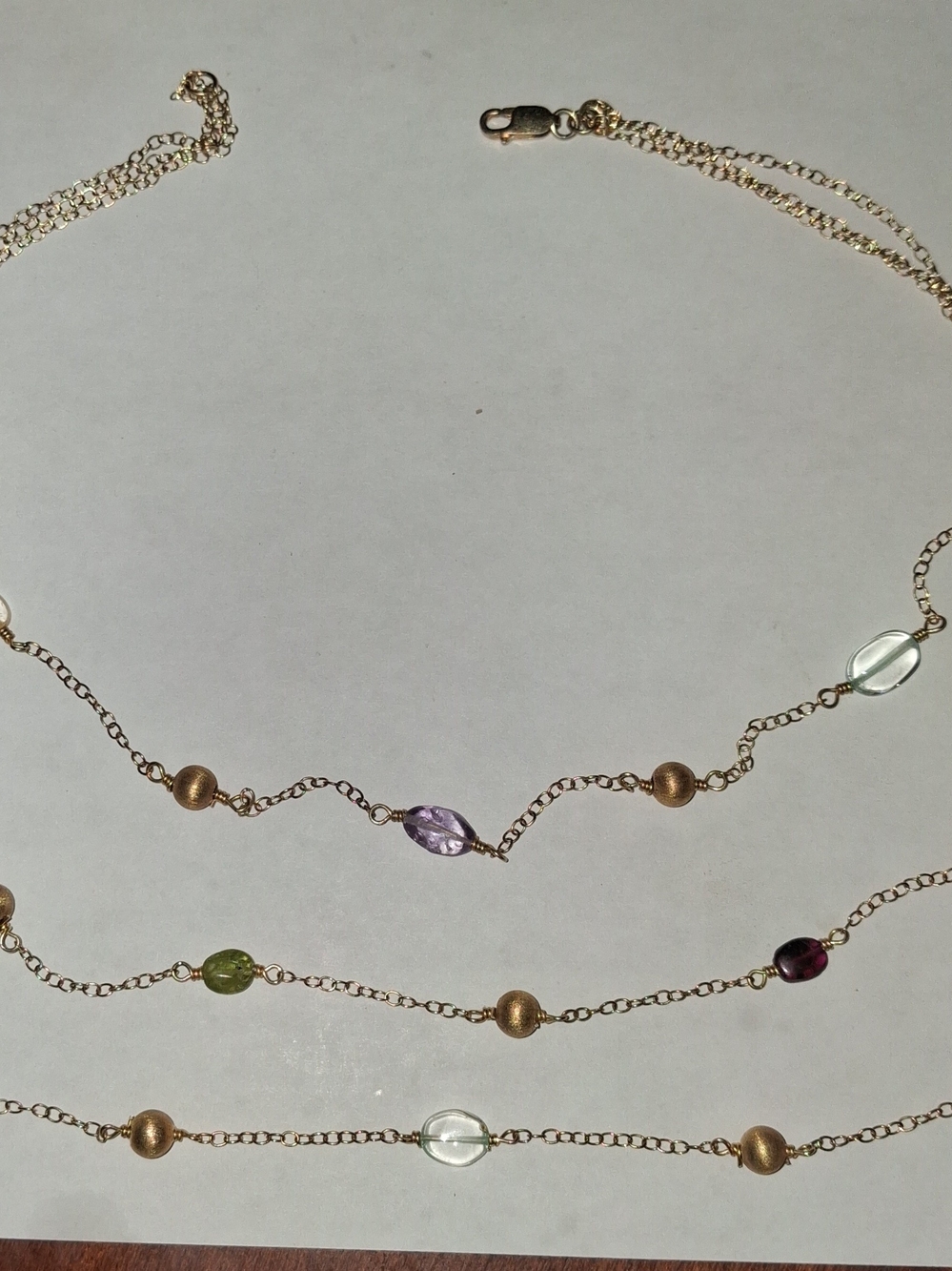 Vintage 18K Gold Sterling Silver Necklace with Natural Stone Beads
